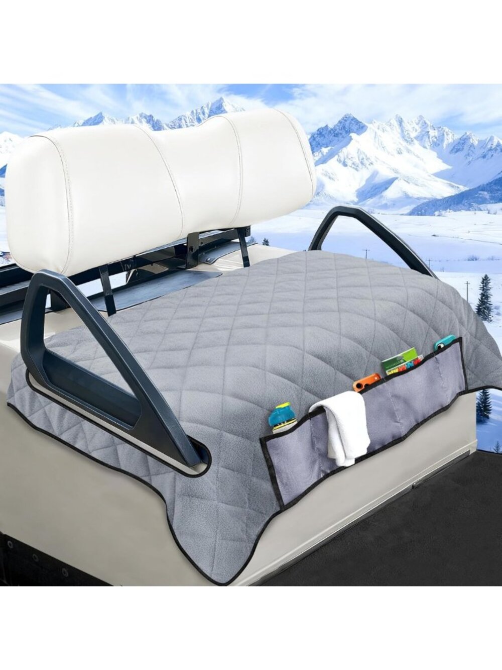 Golf Cart Seat Covers with 4 Pockets, Thick Non-Slip Towel Blanket for EZGO
